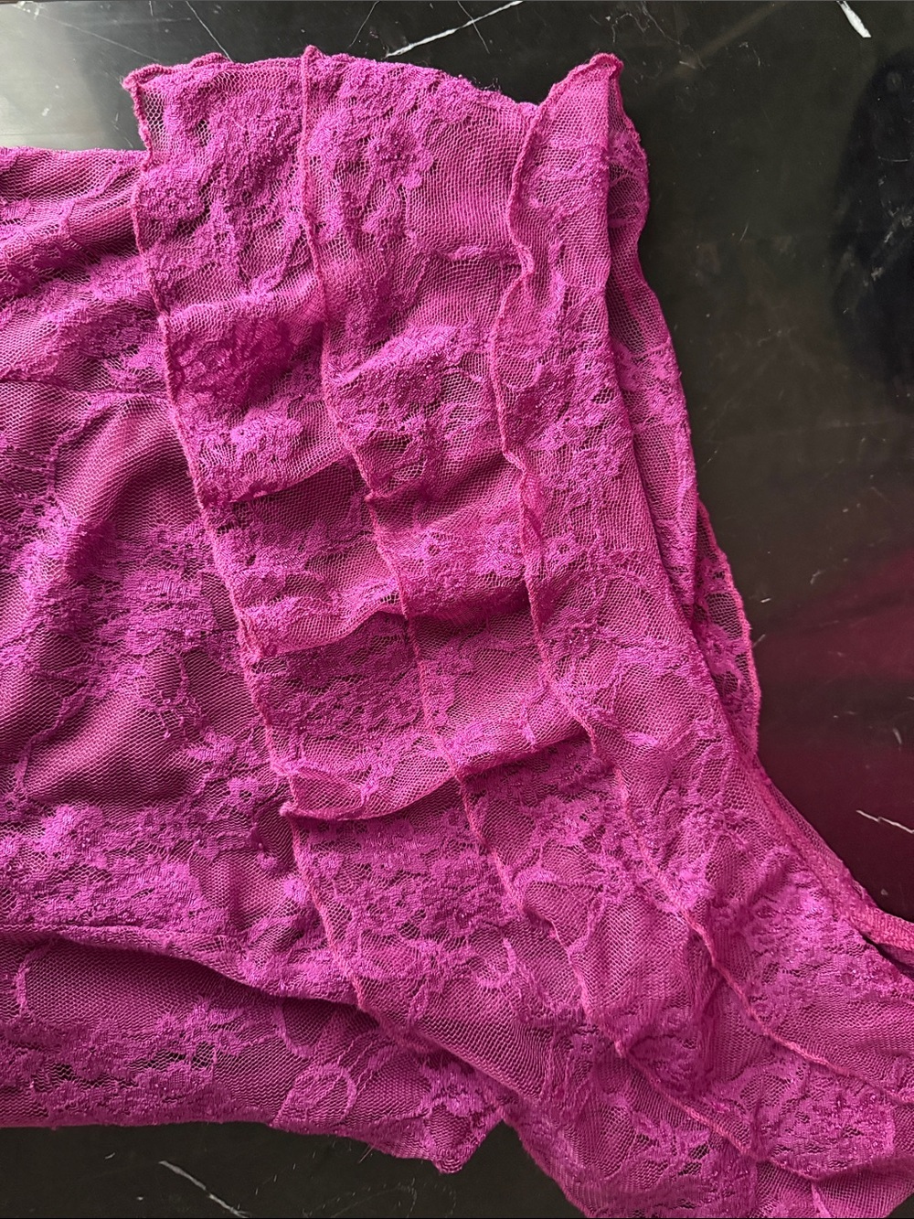 Fuchsia One-Shoulder Lace Ruffle Top - Picture 4 of 5